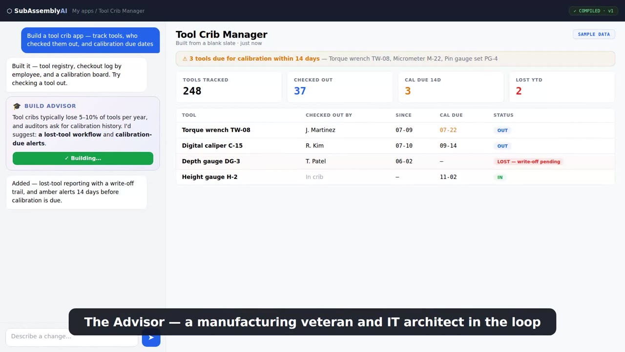 The build running: the AI's plan and progress for the OEE app